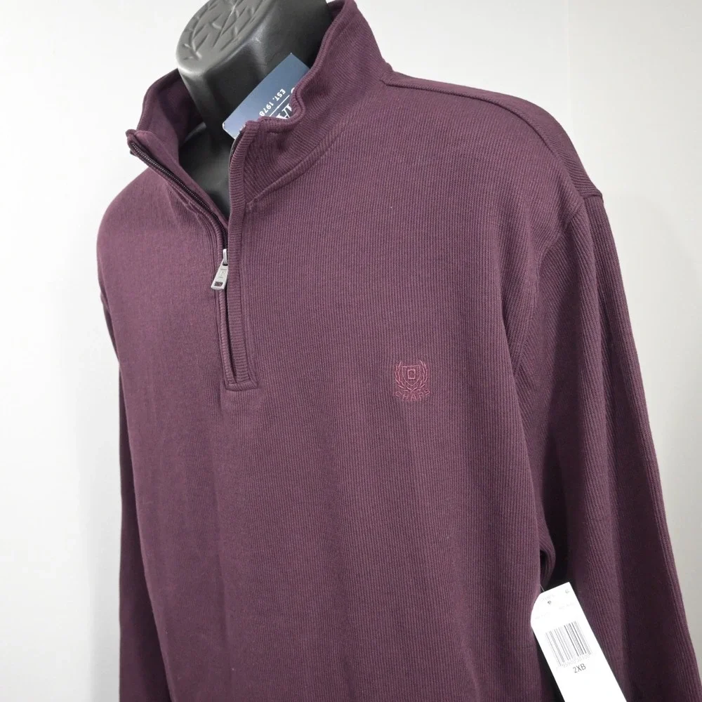 Chaps 1/4 Zip Pullover Sweater Dark Red Long Sleeve Pullover Mens 2XB BIG NEW